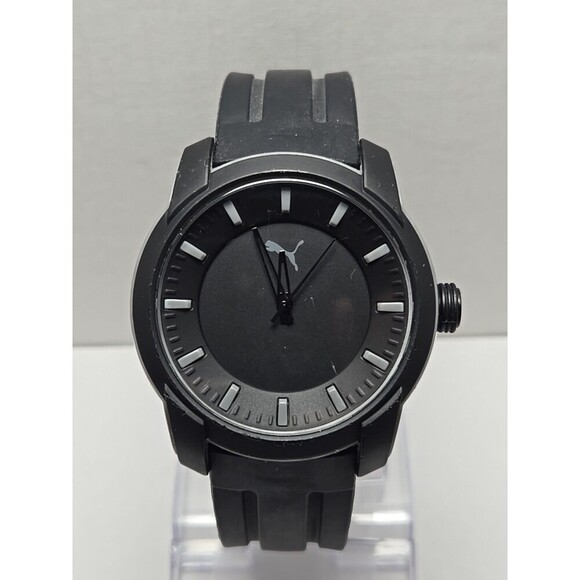 Mens Puma 2 Three Hand 45mm Silicone Watch P6018 Black Matte Gray 10ATM
